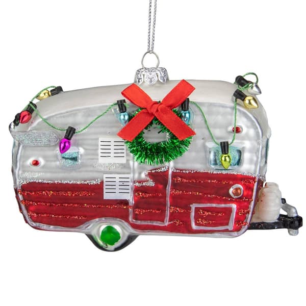 Northlight Seasonal Vintage Camper Glass Christmas Ornament - image 