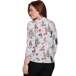 Petite Alfred Dunner Classics 3/4 Sleeve Gift Giving Dogs Tee