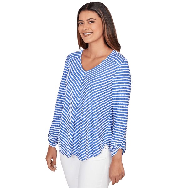 Womens Ruby Rd. Must Haves I Long Sleeve V Neck Stripe Blouse