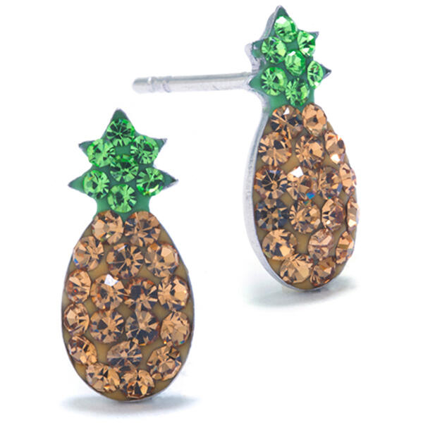 Sterling Silver & Crystal Pineapple Stud Earrings - image 