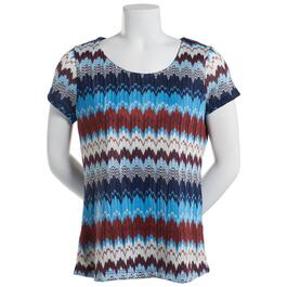 Womens Absolutely Famous Short Sleeve Chevron Scoop Neck Blouse