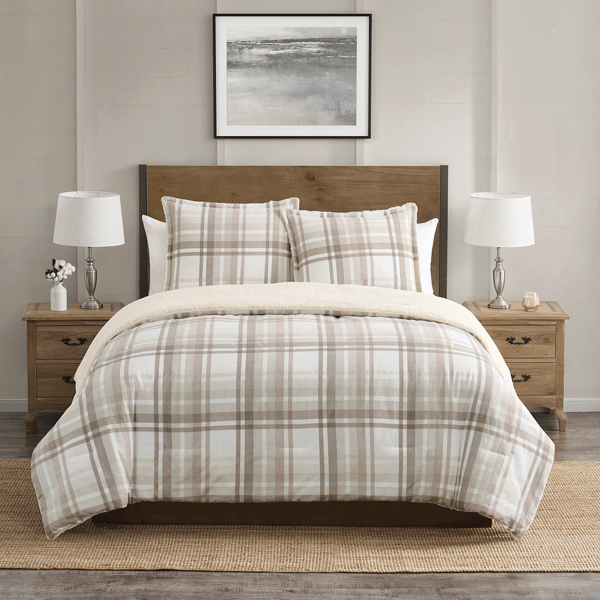 VCNY Home Plaid 3pc. Brushed Cotton Flannel/Sherpa Comforter Set - image 