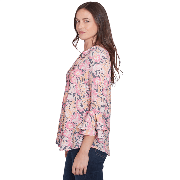 Womens Ruby Rd. Color Crush Garden Floral Ruffle Sleeve Blouse