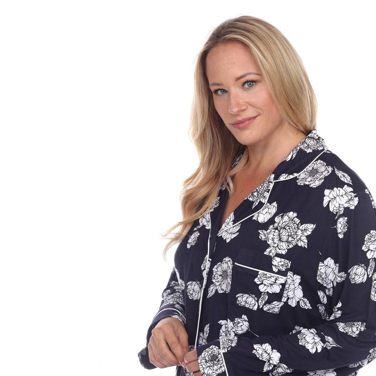 Plus Size White Mark 2pc. Long Sleeve Dotted Floral Pajama Set