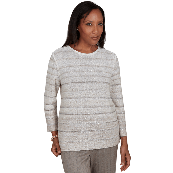 Petite Alfred Dunner Regent Street Sequin Stripe Sweater