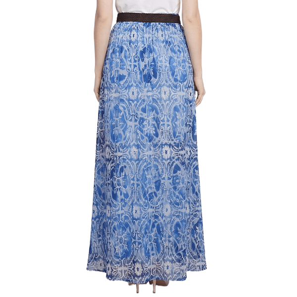 Petite NY Collection Belt Waist Medallion Chiffon Maxi Skirt