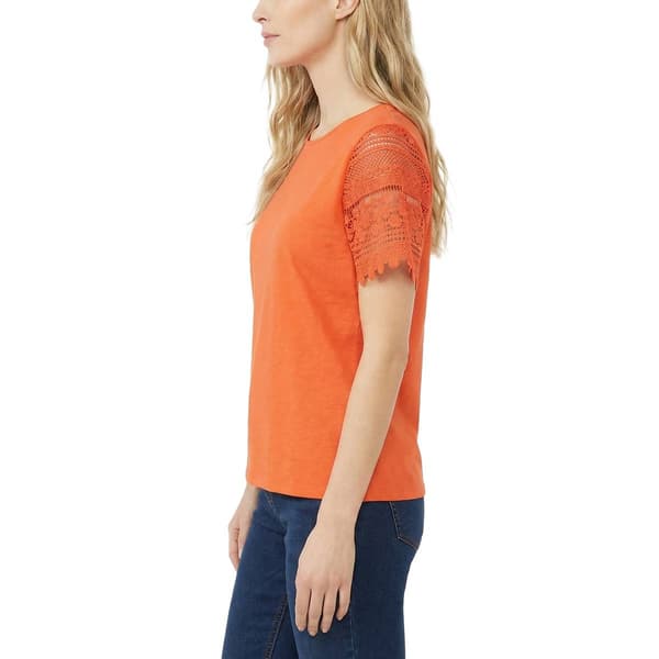 Petite NY Collection Short Lace Sleeve Solid Blouse