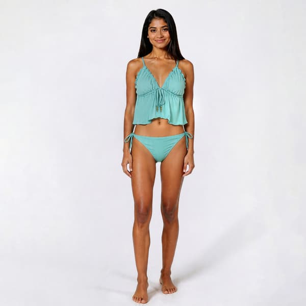 Juniors Mykonos Blue 2pc Tie Front Tankini with Charm - image 