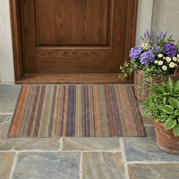 HomeRoots Orange Striped Non Skid Indoor Outdoor Accent Rug