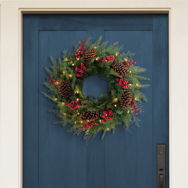 Puleo International Pre-Lit Warm White Adorned Wreath