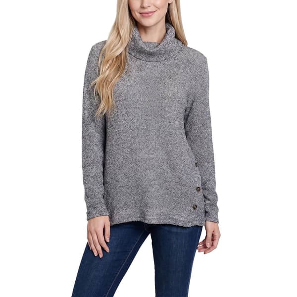 Womens NY Collection Long Sleeve Cowl Neck Side Button Sweate