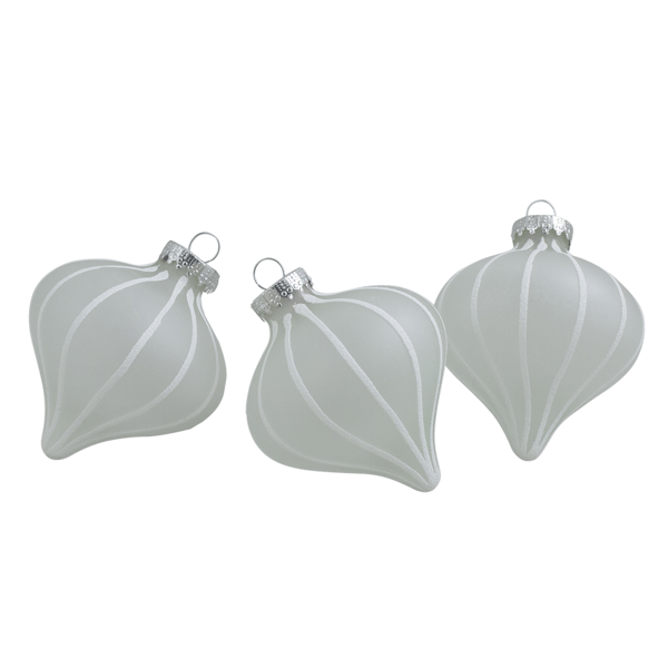 Northlight 3ct. Matte Frosted Glitter Stripes Onion Ornaments