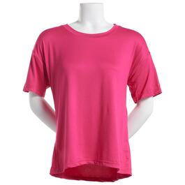 Juniors Plus Short Sleeve Poly Spand Solid Drop Shoulder Tee