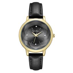 Womens Jessica Simpson Gold-Tone Faceted Bezel Watch - JS0109GDBK