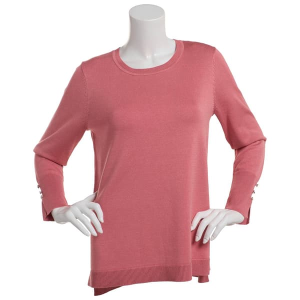 Womens Retrology Crew Neck Button Sleeve Side Slit Sweater