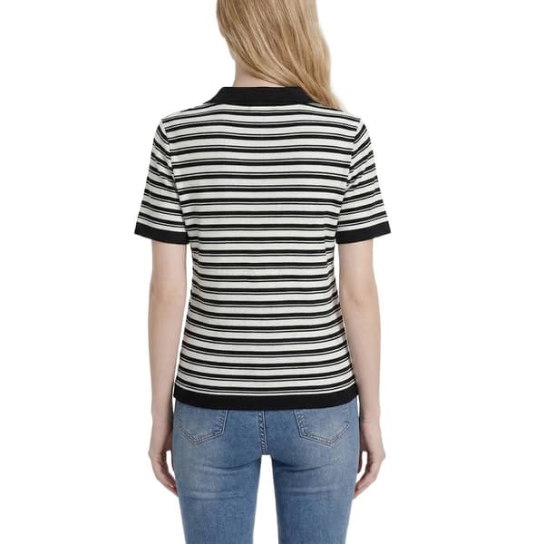 Womens NY Collection Short Sleeve Stripe Ribbed Sweater