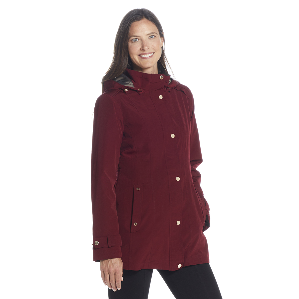 Womens Gallery Button Out Short Raincoat w/Removable Hood - image 