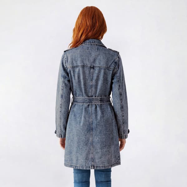 Juniors Stoosh Denim Wash Trench Coat with Tie Belt