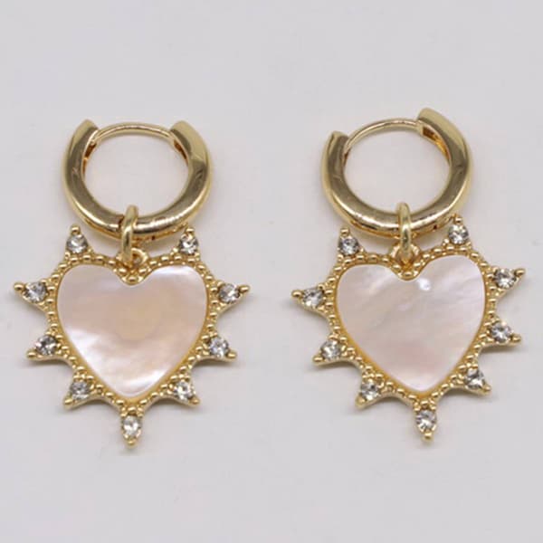 Ashley Gold-Tone Mother of Pearl Heart Charm Earrings - image 