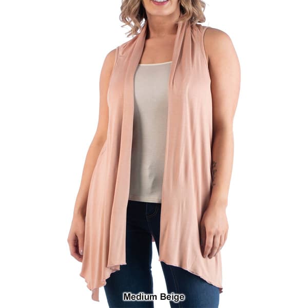 Plus Size 24/7 Comfort Apparel Asymmetric Sleeveless Cardigan