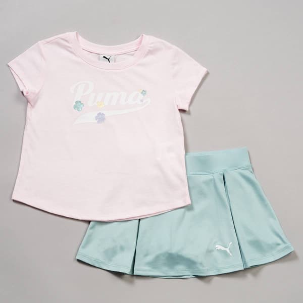 Girls &#40;4-6x&#41; Puma&#40;R&#41; 2pc. Flower Logo Tee & Solid Skort Set - image 