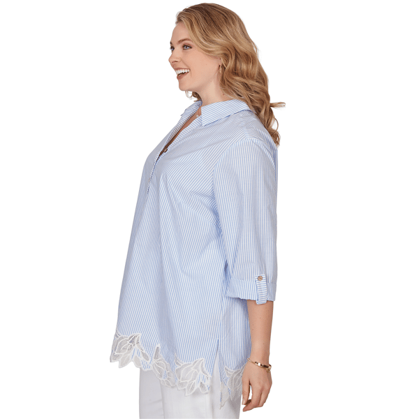 Plus Size Ruby Rd. French Riviera Coastal Stripe Lace Hem Blouse