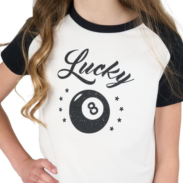 Girls (7-12) Tween Diva Lucky 8 Ball Tee with Plaid Skort Set