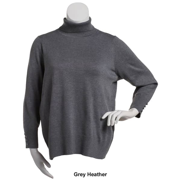 Plus Size Retrology Long Button Sleeve Turtleneck Sweater