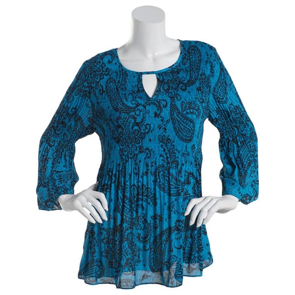 Plus Size Floral & Ivy 3/4 Bell Sleeve Paisley Keyhole Blouse - image 