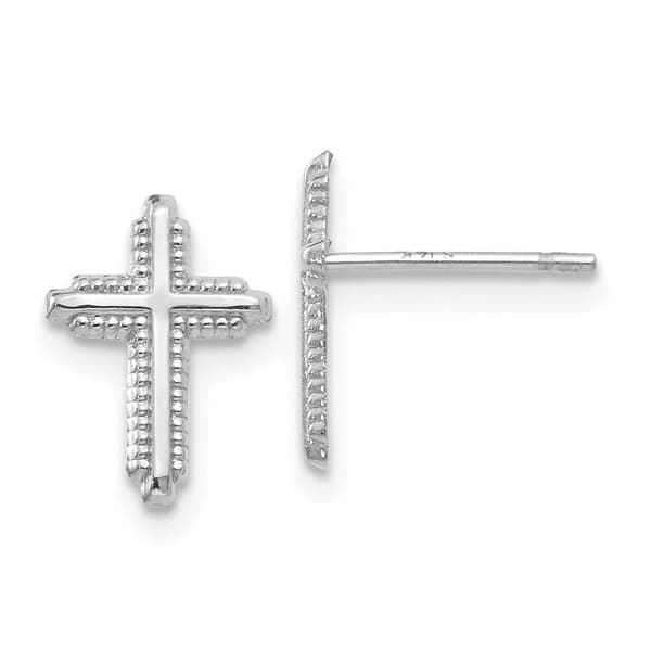 Gold Classics&#40;tm&#41; 14kt. White Gold Religious Stud Earrings - image 