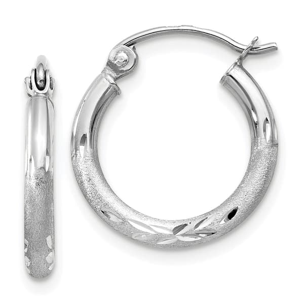 Gold Classics&#40;tm&#41; 14k White Gold Diamond Cut Hoop Earrings - image 