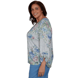 Plus Size Alfred Dunner Provence Floral Marled Henley Blouse