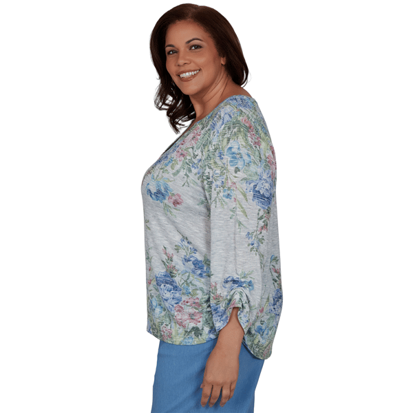 Plus Size Alfred Dunner Provence Floral Marled Henley Blouse