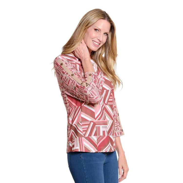 Womens Multiples 3/4 Sleeve Button Detail Geometric Blouse
