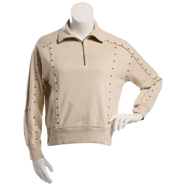 Juniors Hunter & Brown Stud Trim Quarter Zip Mock Neck Pullover - image 