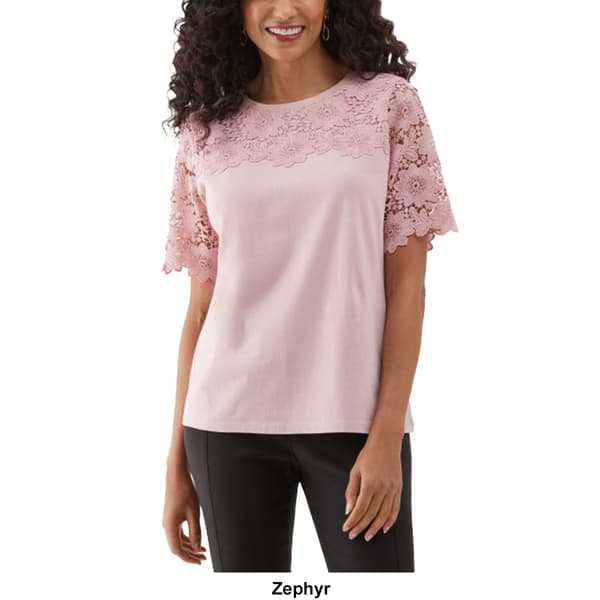 Womens Ella Rafaella&#174; Lace Yoke Knit Short Sleeve Tee