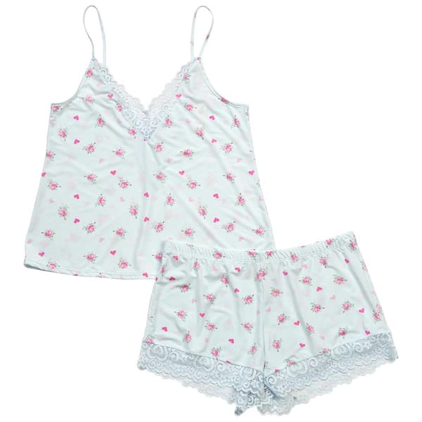 Womens Jessica Simpson Lace Trim Floral Heart Camisole Pajama Set