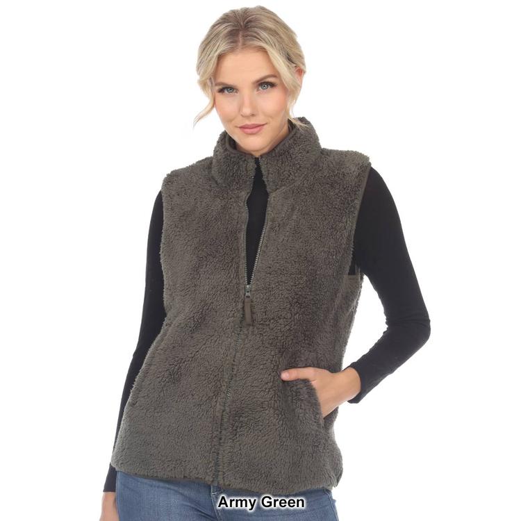 Womens White Mark Zip Up Sherpa Vest