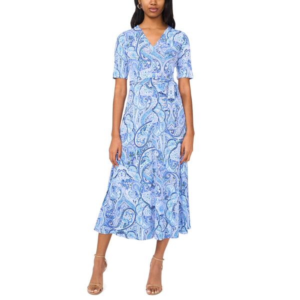 Womens MSK Elbow Sleeve V Neck Print ITY Midi Dress - image 