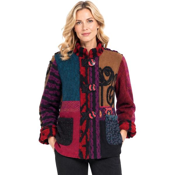 Plus Size Ali Miles Long Sleeve Cuff Mixed Media Button Front Ja - image 