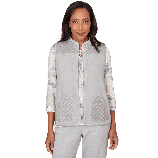 Petite Alfred Dunner Comfort & Joy Quilted Snap Front Vest