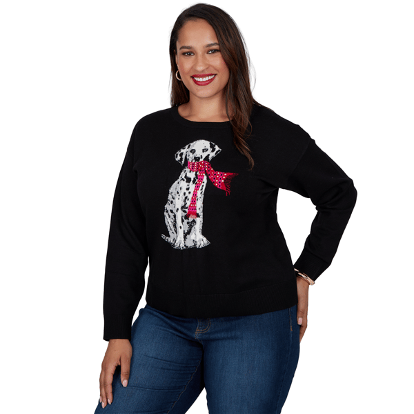 Plus Size Ruby Rd. Mysterious Romance Dalmatian Intarsia Sweater