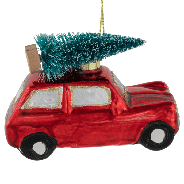 Northlight Station Wagon with Tree Glass Christmas Ornament