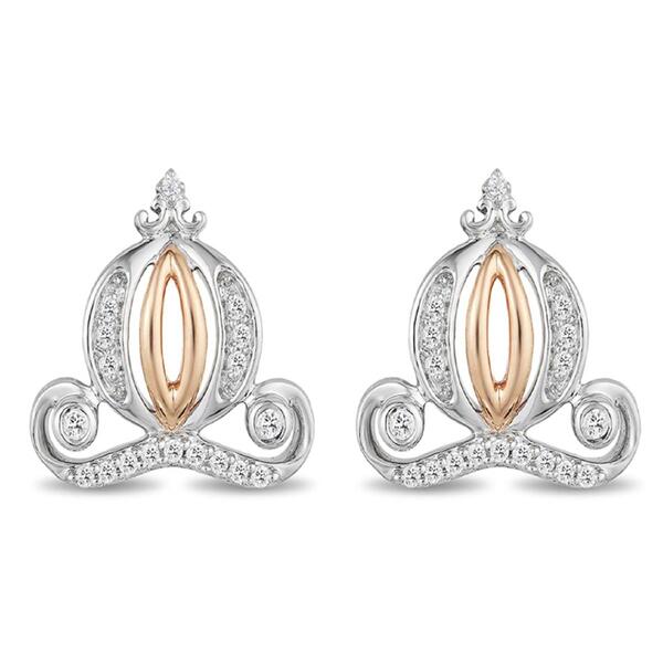Enchanted Disney Sterling Silver & Rose Gold Cinderella Earrings - image 