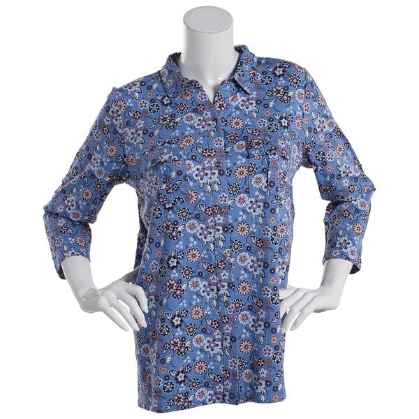 Womens Hasting & Smith 3/4 Roll Sleeve Button Front Floral Top - image 