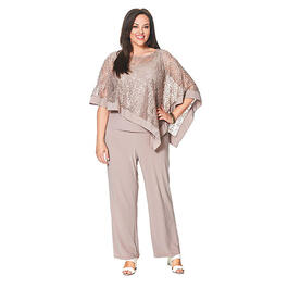 Plus Size R&M Richards Sequin Lace Poncho Pants Set