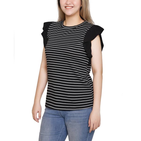 Womens NY Collection Short Flutter Sleeve Stripe Tuwa Blouse