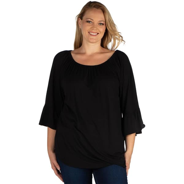 Plus Size 24/7 Comfort Apparel 3/4 Bell Sleeve Loose Fit Tunic - image 