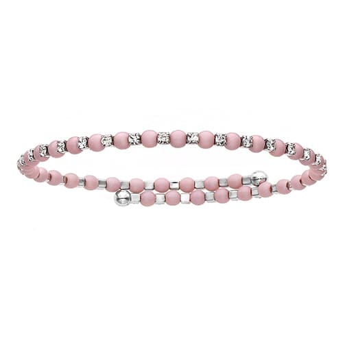 Rhodium Plated Pink Pearl & Crystal Coil Bracelet - image 