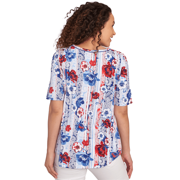 Petite Ruby Rd. Americana Chic Riviera Floral Stripe Tee - image 